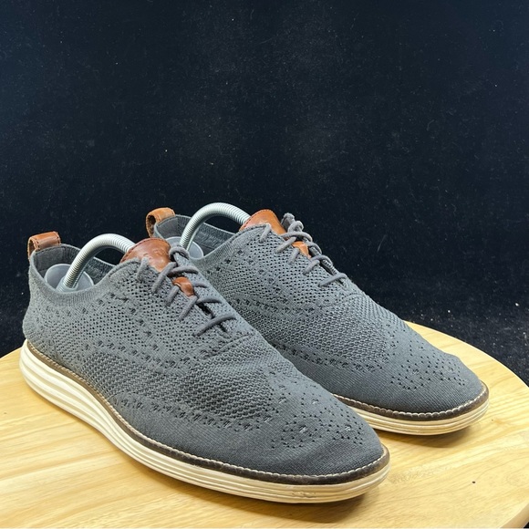 Cole Haan Original Grand Grey Wingtip Oxford Shoes Knit C27961 Mens Size 9 - Picture 4 of 10